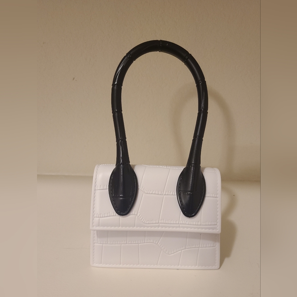 Elegant White and Black Croc-Embossed Mini Bag